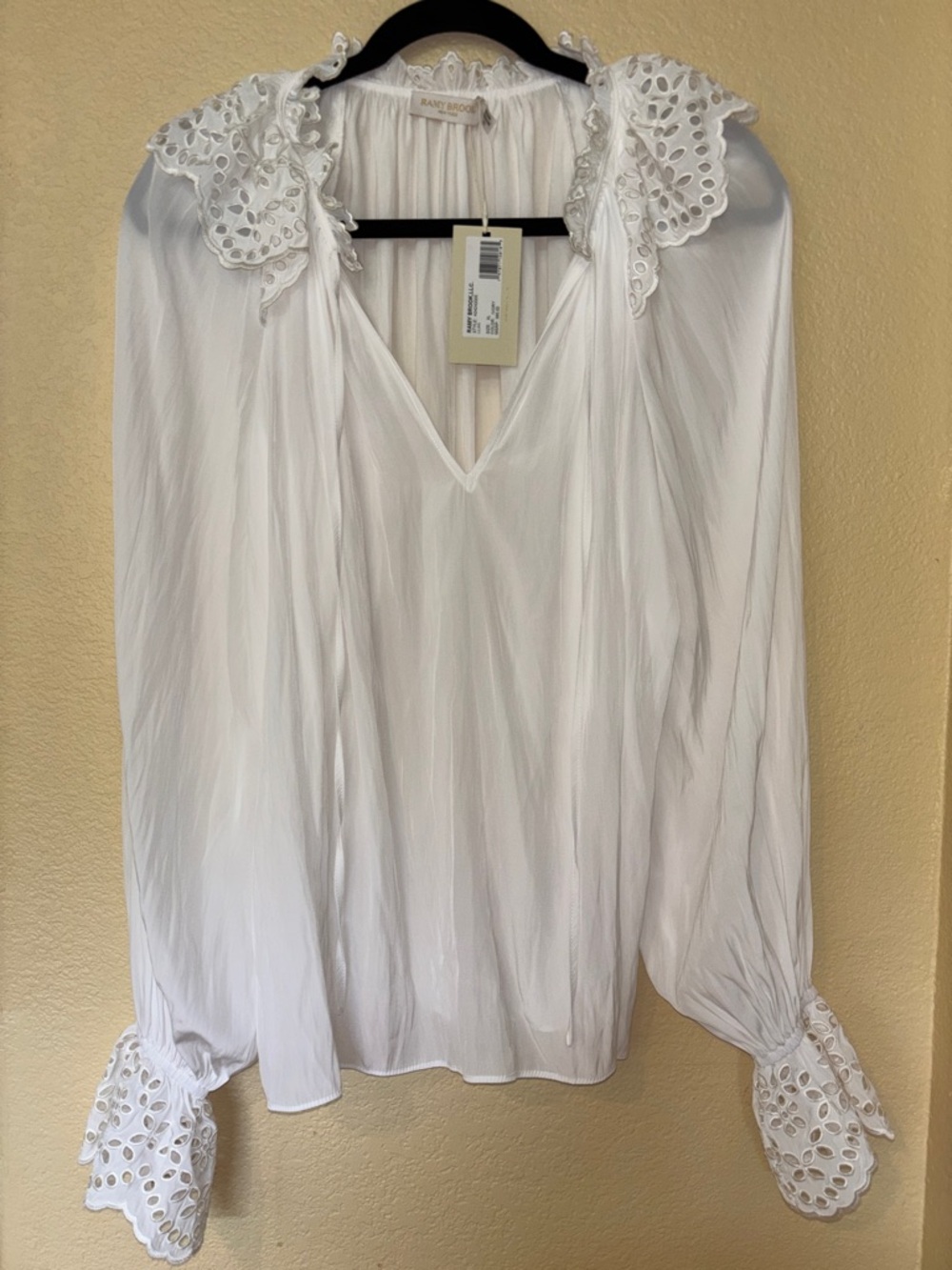 Ramy Brook Lilian Ruffle Eyelet Top White XL NWT - Picture 5 of 10